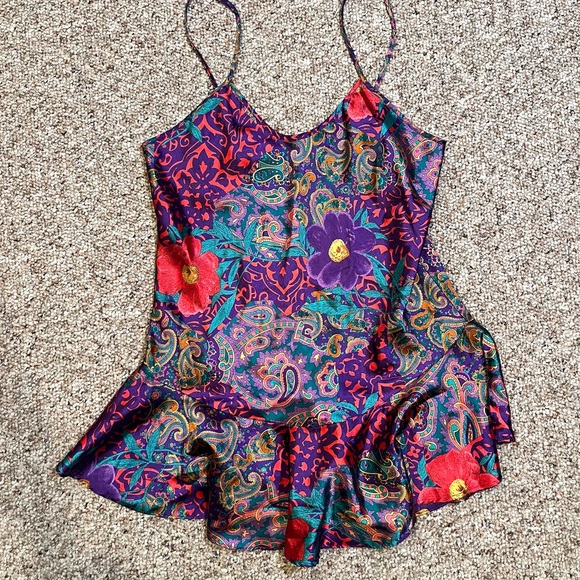 Tops - Vintage 80s/90s Colorful Silky Floral Spaghetti Strap BabyDoll Blouse